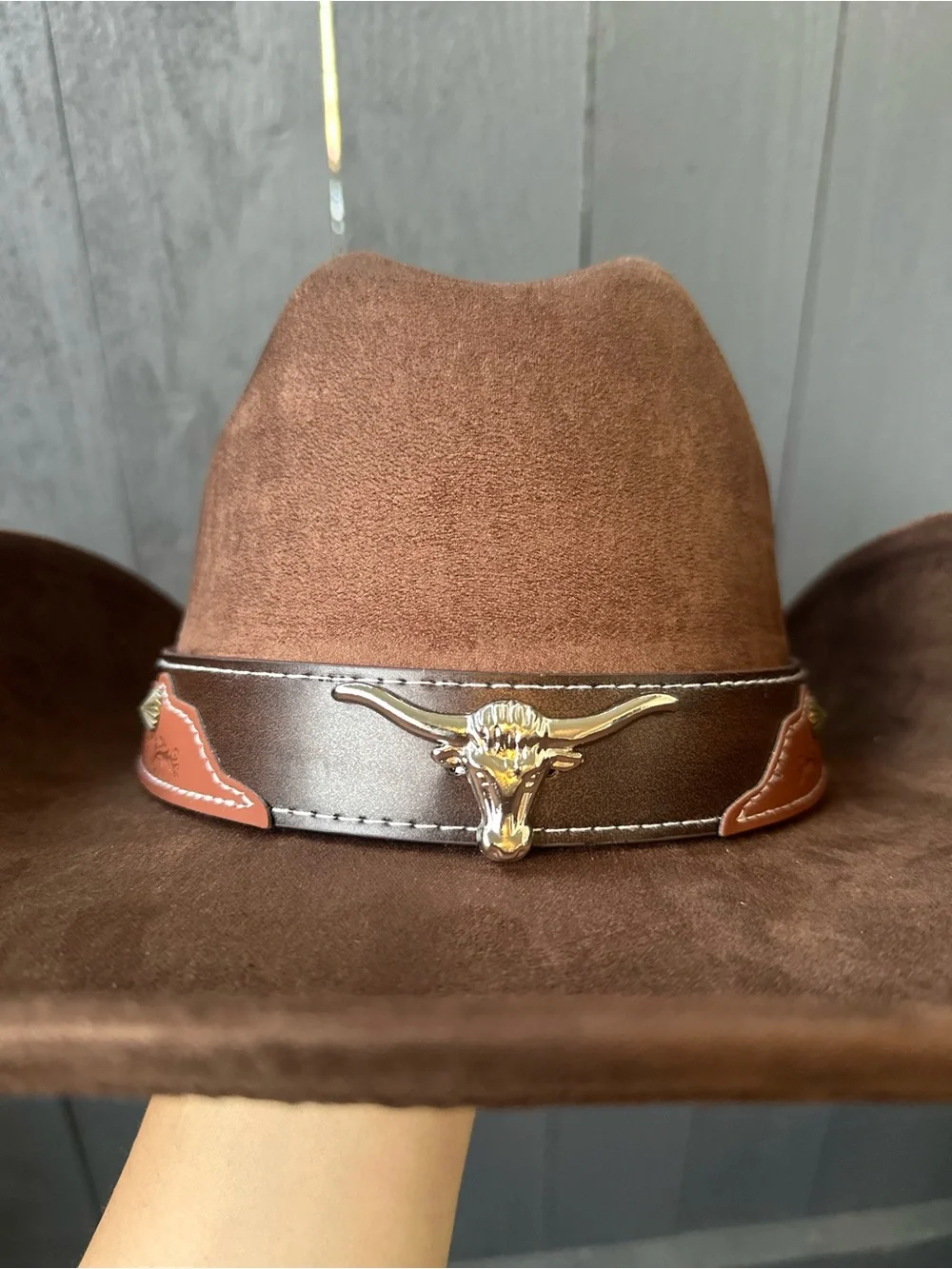 Brown Western Cowboy Hat with Decorative Leather Band - Picture 3 of 3